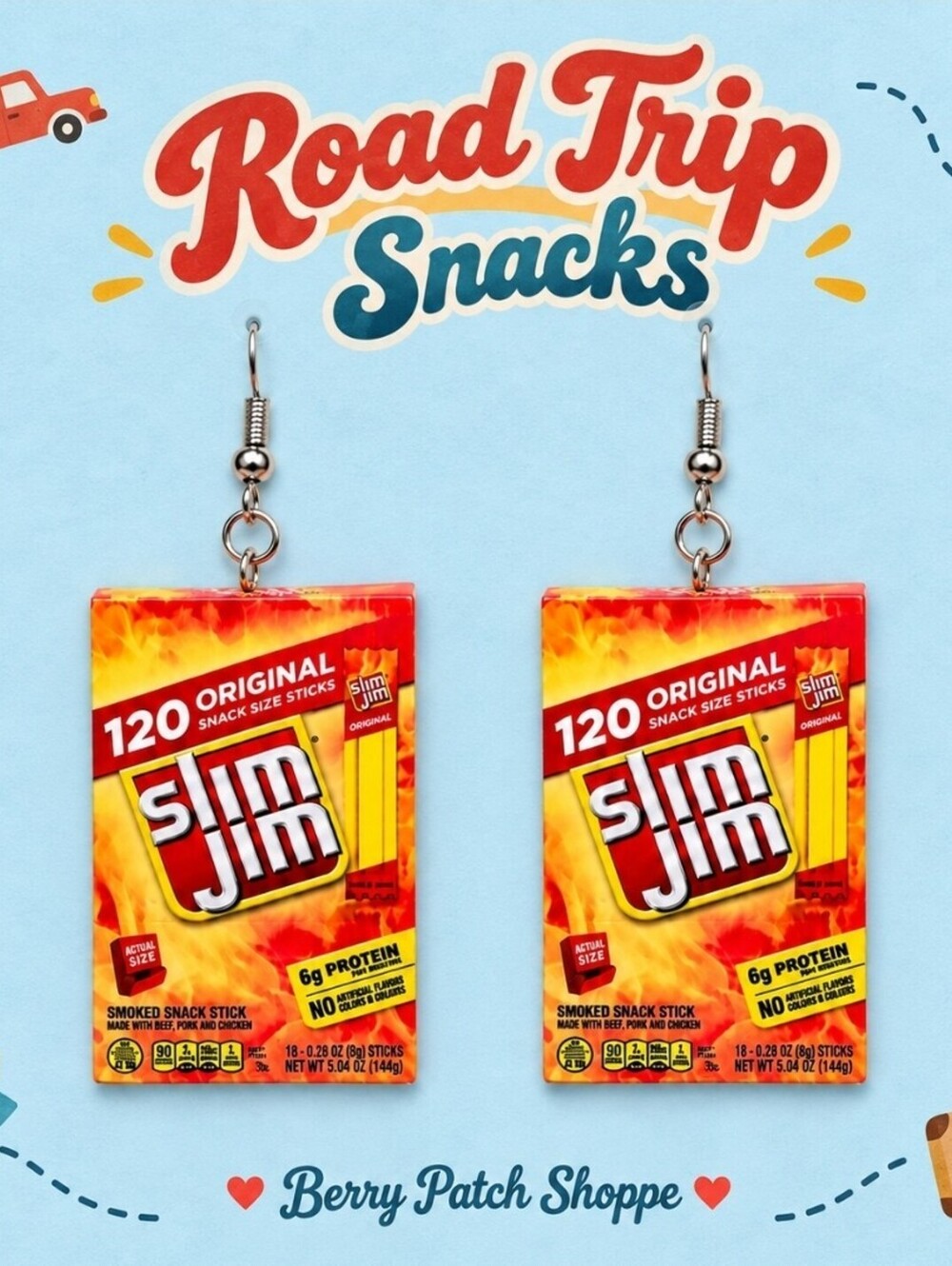 Fun Jewelry Novelty Mini Slim Jim Snack Pack Foodie Hypoallergenic Earrings